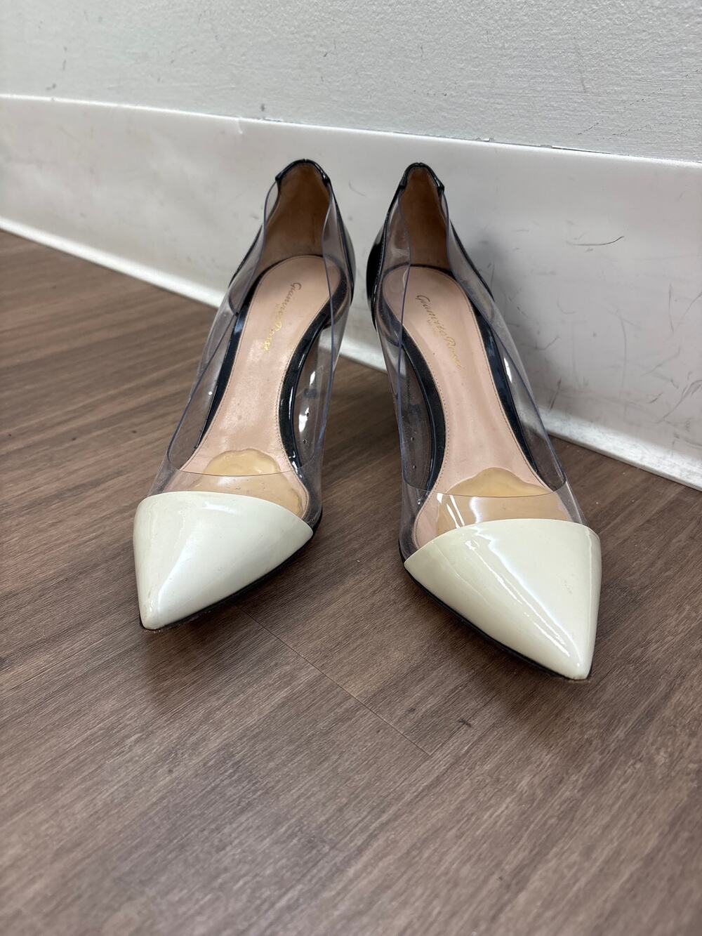 Gianvito Rossi Cream Black And Clear Heels Sz 10.5